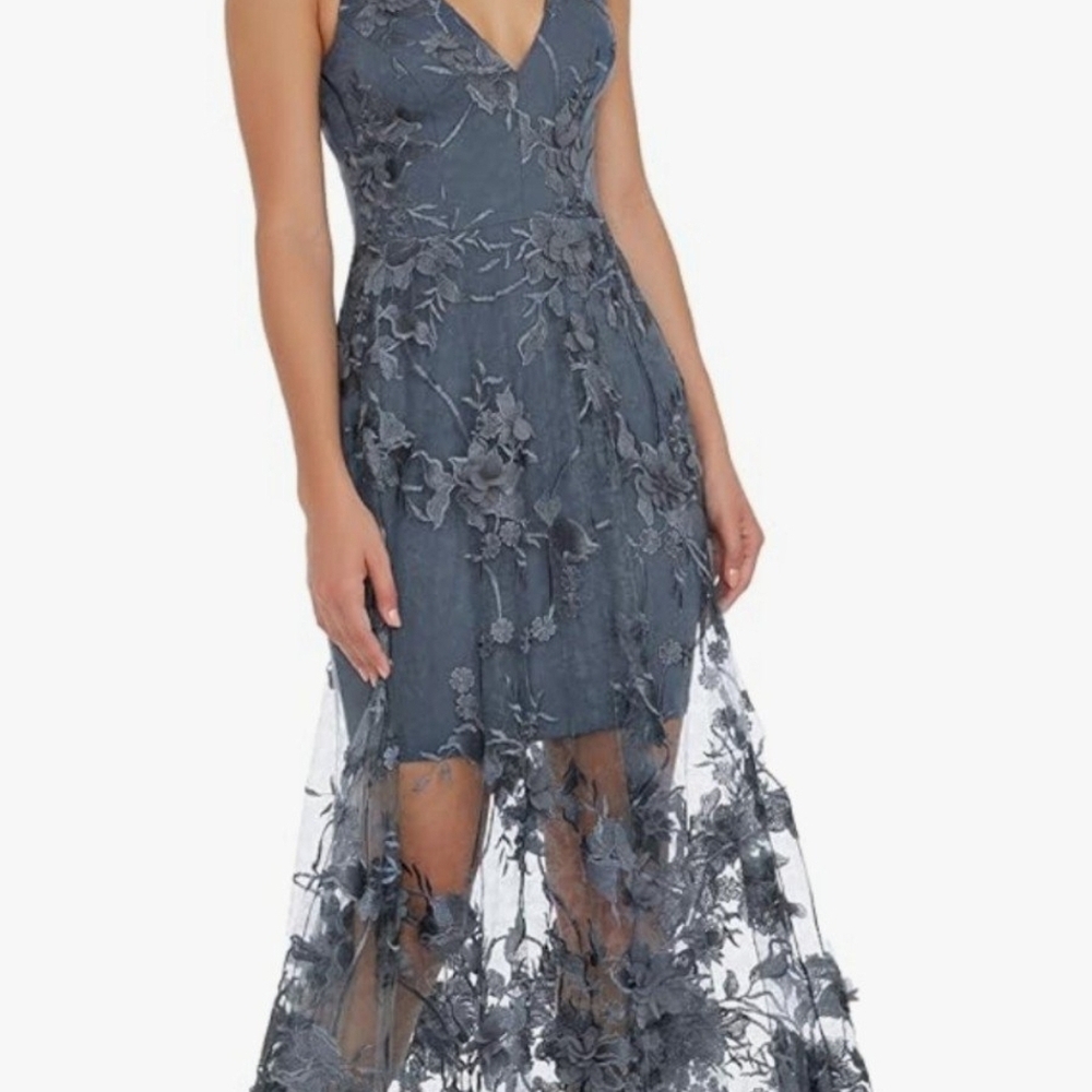 Elegant Blue Floral Lace Skirt